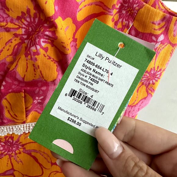 New Lilly Pulitzer Adelson Maxi Shift Printed Dress Daiquiri Pin Ten Ton Bouquet - Picture 6 of 6
